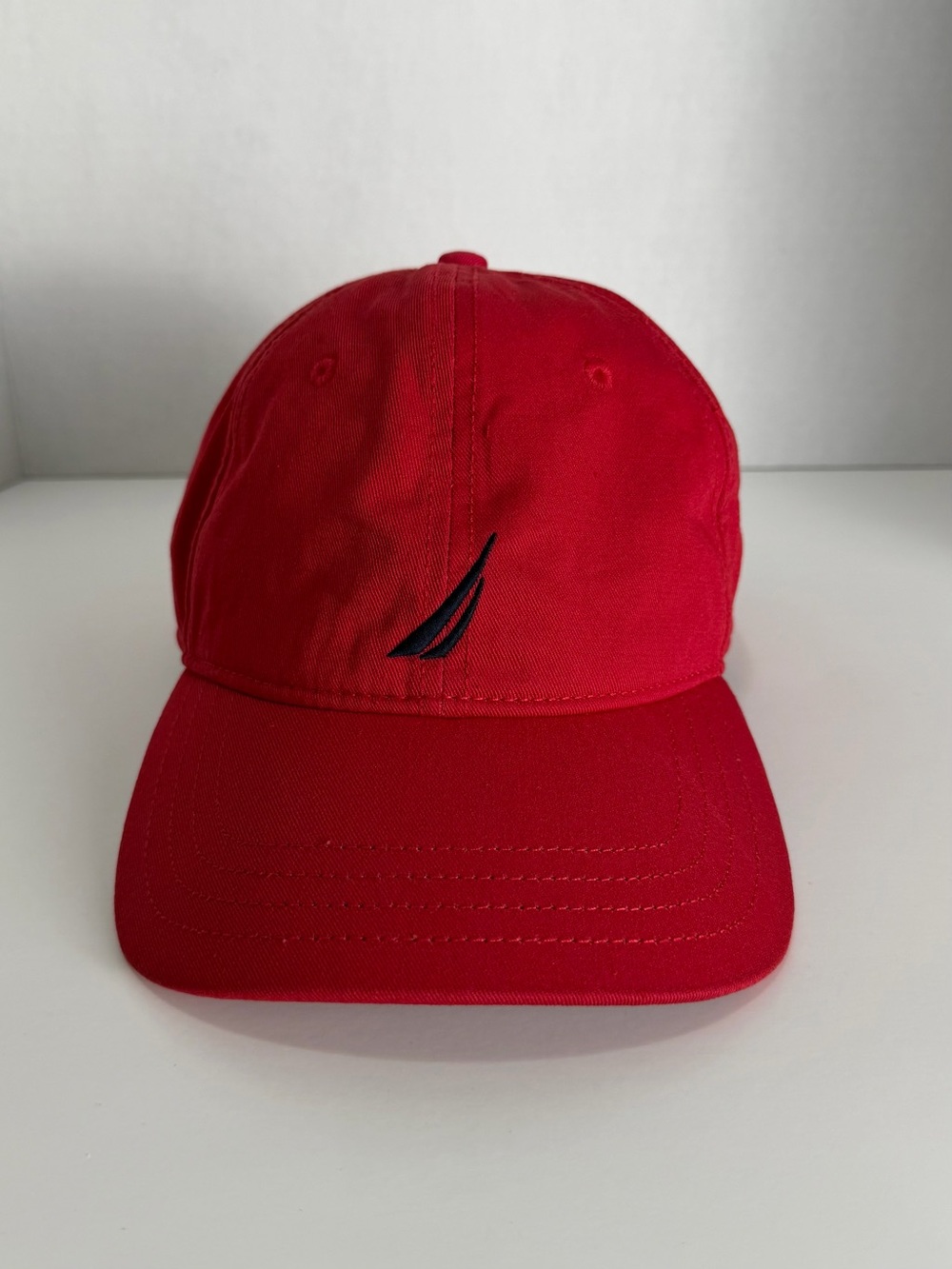 Nautica Red Baseball Cap Hat Adjustable Strapback Navy Sailboat Logo 100% Cotton
